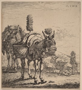 Two Mules by Karel du Jardin, in etching on laid paper. Download this artwork as a high-resolution wallpaper for desktop, tablet, or mobile. — Karel du Jardin Wallpaper