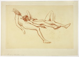 Two Nude Models by Théophile-Alexandre Pierre Steinlen, created 1902, in Softground etching in red on paper. Download this artwork as a high-resolution wallpape — Art Background
