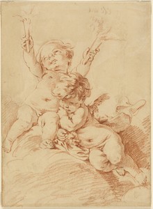 Two Putti by François Boucher, created n.d., in Red chalk, over graphite, on cream laid paper, laid down on tan laid paper with blue fibers. Download this artwo — Illustration Wallpaper