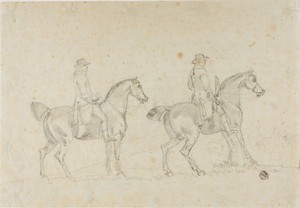 Two Riders by Sawrey Gilpin, created n.d., in Graphite on cream laid paper. Download this artwork as a high-resolution wallpaper for desktop, tablet, or mobile.