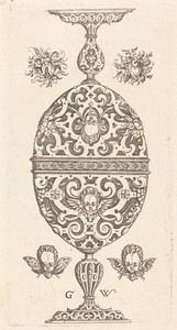 Two small goblets superimposed in reverse by Georg Wechter I, created published 1579, in engraving. Download this artwork as a high-resolution wallpaper for des — Georg Wechter I Wallpaper