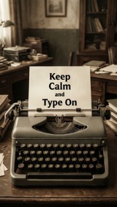 Vintage skrivmaskin med keep calm fras
