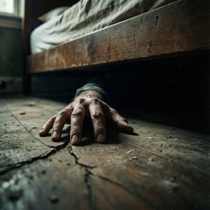 Hånd under sengen-bakgrunn som vekker M. Night Shyamalan-skrekk