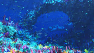 Barriera corallina colorata con pesci che nuotano sotto un arco oceanico blu — Underwater Scary Ocean Immagine