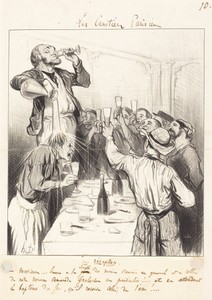 Une Réception by Honoré Daumier, created 1843, in lithograph. Download this artwork as a high-resolution wallpaper for desktop, tablet, or mobile. — Honoré Daumier Wallpaper