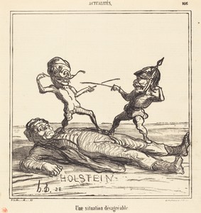 Une Situation désagréable by Honoré Daumier, created 1866, in lithograph on newsprint. Download this artwork as a high-resolution wallpaper for desktop, tablet, — Honoré Daumier Wallpaper