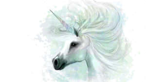 A serene white unicorn with flowing mane and rainbow horn in watercolor style. — Unicorn Wallpaper