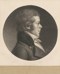 Unidentified Man by Charles B. J. Févret de Saint-Mémin, created 1798-1803, in mezzotint and engraving in black on wove paper mounted to brown wove paper. Downl — Charles B. J. Févret de Saint-Mémin Wallpaper