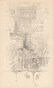 Union Square by Joseph Pennell, created 1904, in lithograph in black on laid paper. Download this artwork as a high-resolution wallpaper for desktop, tablet, or — Painting Picture