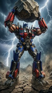Devastator fait preuve d'une force immense en soulevant un rocher.