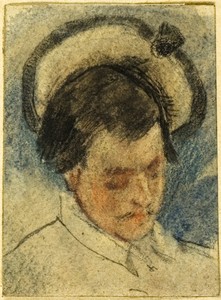 Untitled by Félicien Rops, created n.d., in Colored pencil and graphite (recto) and black pencil (verso) on tan laid paper, tipped onto tan wove paper. Download — Illustration Wallpaper