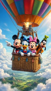 Amigos da Disney em um balão de ar quente wallpaper.
