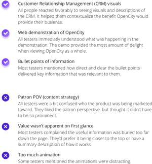 Vertical list of purple check and X icons on black background — Bullet Point PNG