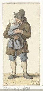 Vader met kind by Pieter de Mare, created c. 1779 - 1796, in paper; etching; hand coloring. Download this artwork as a high-resolution wallpaper for desktop, ta — Pieter de Mare Wallpaper