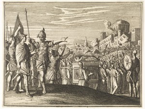 Val van Jericho by Caspar Luyken, created 1712, in paper; etching. Download this artwork as a high-resolution wallpaper for desktop, tablet, or mobile. — Caspar Luyken Wallpaper
