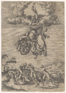 Val van Phaëthon by Nicolas Beatrizet, created 1525 - 1565, in paper; etching; engraving. Download this artwork as a high-resolution wallpaper for desktop, tabl — Nicolas Beatrizet Wallpaper