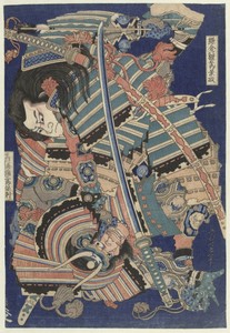 Vechtende helden by Katsushika Hokusai, created 1827 - 1832, in paper; color woodcut. Download this artwork as a high-resolution wallpaper for desktop, tablet, — Portrait Background