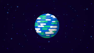A cartoon planet with green land and white clouds in a starry night sky. — Polygon Art Wallpaper