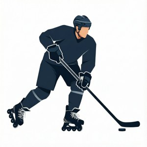 Minimalistisk vektorillustration af en rullehockeyspiller i bevægelse