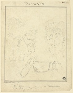 Veneration by George Woodward, created n.d., in Graphite, with pen and brown ink (recto), and graphite tracing with incising (verso), on ivory wove paper. Downl — George Woodward Wallpaper