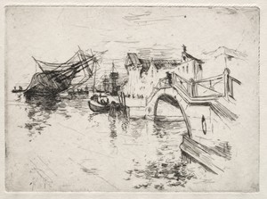 Venice by John Henry Twachtman, created c. 1880, in etching. Download this artwork as a high-resolution wallpaper for desktop, tablet, or mobile. — John Henry Twachtman Wallpaper