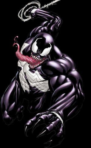 Venom superhero with claws and tongue out against black background — M PNG