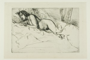 Venus by James McNeill Whistler, created 1859, in Etching and drypoint with foul biting in black ink on cream laid paper. Download this artwork as a high-resolu — Art Background