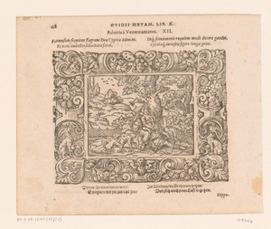 Venus en Adonis by Virgilius Solis, created 1569, in paper; letterpress printing; houtsnede. Download this artwork as a high-resolution wallpaper for desktop, t — Virgilius Solis Wallpaper