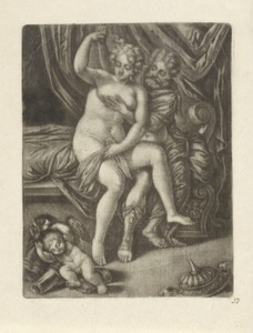 Venus en Mars by Jan van Somer, created 1655 - 1700, in paper; mezzotint. Download this artwork as a high-resolution wallpaper for desktop, tablet, or mobile. — Jan van Somer Wallpaper