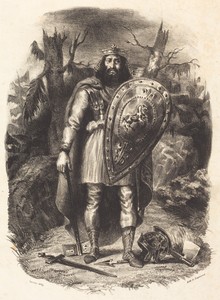 Vercingétorix by Eugène Delacroix, created 1829, in lithograph. Download this artwork as a high-resolution wallpaper for desktop, tablet, or mobile. — Eugène Delacroix Wallpaper