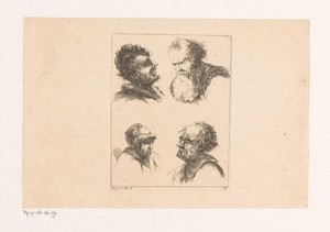 Vier mannenkoppen by Christian Ludwig von Hagedorn, created 1745-04, in paper; etching. Download this artwork as a high-resolution wallpaper for desktop, tablet — Portrait Picture