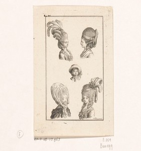 Vijf dameskapsels by Daniel Nikolaus Chodowiecki, created 1778, in paper; etching. Download this artwork as a high-resolution wallpaper for desktop, tablet, or — Daniel Nikolaus Chodowiecki Wallpaper