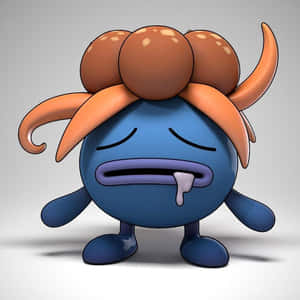 Een blauw cartoonwezen met oranje tentakels dat kwijlt en er moe uitziet. — Vibrava Achtergronden