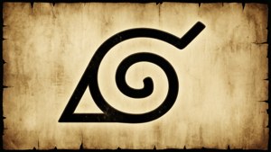 Svart spiral ninja-symbol på vintage pergamentbakgrunn.