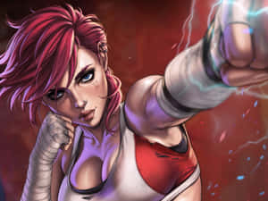 Anime female fighter with pink hair throwing a lightning-powered punch. — Apex Legends Fan Art Wallpaper