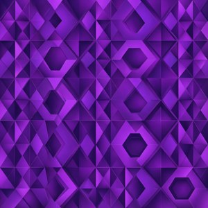 A modern geometric pattern of violet triangles and hexagons on a gradient background.