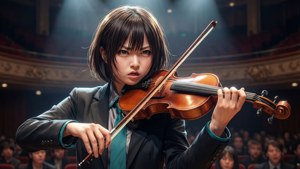 Miku Nakano performs passionately on the violin.