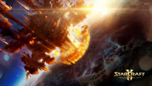 A spaceship explodes in space with bright light and energy trails. — Void Wallpaper