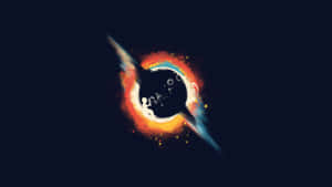Black hole with glowing accretion disk and cosmic particles in dark space. — Void Wallpaper