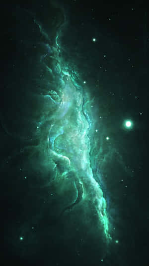 A glowing green nebula with stars in deep space — Void Wallpaper