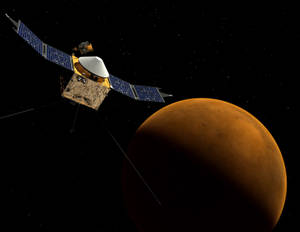 Satellite con pannelli solari in orbita attorno a Marte nello spazio — Dynamic Sfondi
