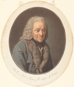 Voltaire by Pierre Michel Alix, created 1791, in color etching and wash manner on laid paper. Download this artwork as a high-resolution wallpaper for desktop, 
