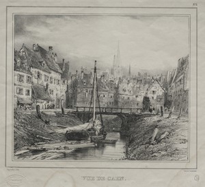 Vue de Caen by Eugène Isabey, created 1832, in lithograph. Download this artwork as a high-resolution wallpaper for desktop, tablet, or mobile. — Art Picture