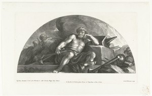 Vulcanus by Cornelis Bloemaert (II), created 1637 - 1692, in paper; engraving. Download this artwork as a high-resolution wallpaper for desktop, tablet, or mobi — Cornelis Bloemaert (II) Wallpaper