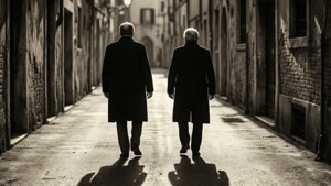 Un fond d'écran cinématographique d'Angelo et Nero s'éloignant dans 91 Days.