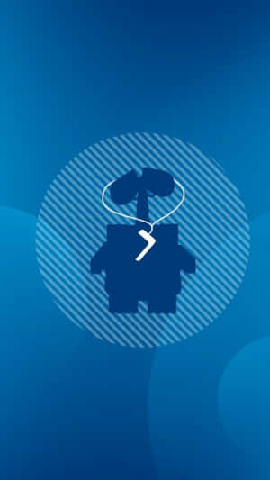 Blue robot silhouette with binoculars and arrow on striped circle.