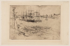 Wapping - The Pool by James McNeill Whistler, created 1878/79, in Etching and drypoint in black ink on ivory laid paper. Download this artwork as a high-resolut — Illustration Background