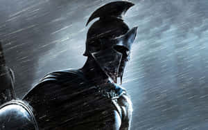 Spartan warrior in rain with stormy sky background — Warrior HD Wallpaper