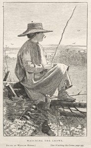 Watching the Crows by Winslow Homer, created 1868, in wood engraving. Download this artwork as a high-resolution wallpaper for desktop, tablet, or mobile. — Winslow Homer Wallpaper