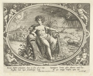 Water by Adriaen Collaert, created 1570 - 1618, in paper; engraving. Download this artwork as a high-resolution wallpaper for desktop, tablet, or mobile.